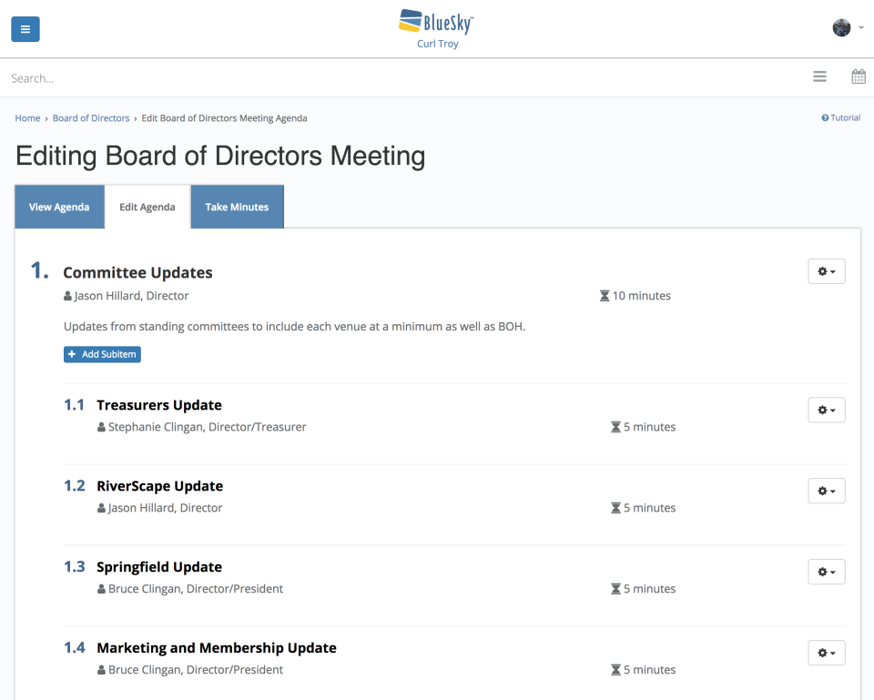 screenshot of BlueSky Meeting Software